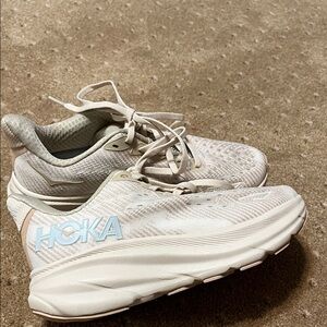 Hoka White and Beige Athletic Shoes